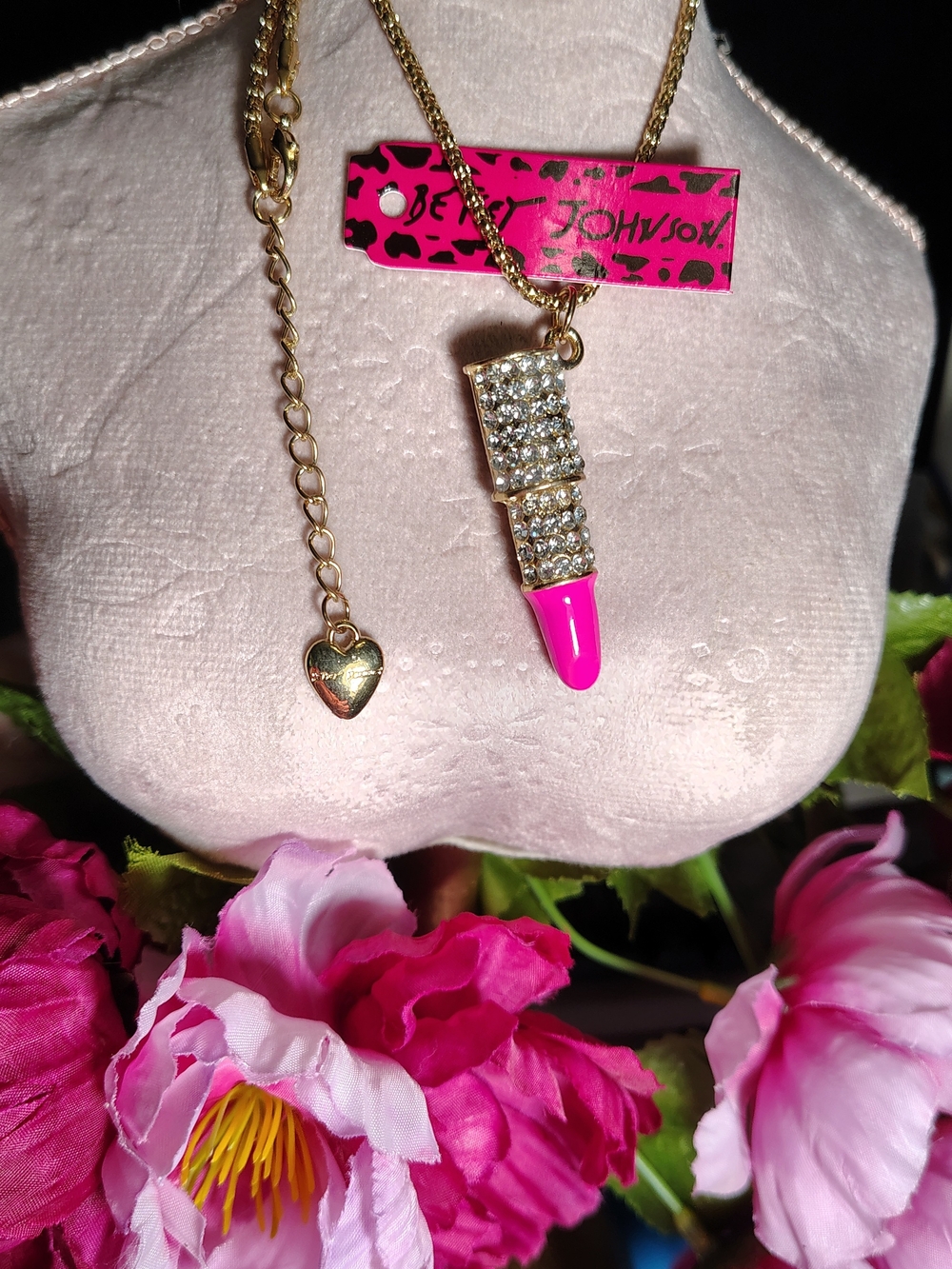 Betsey Johnson Gold-Tone Pink Lipstick Pendant Necklace